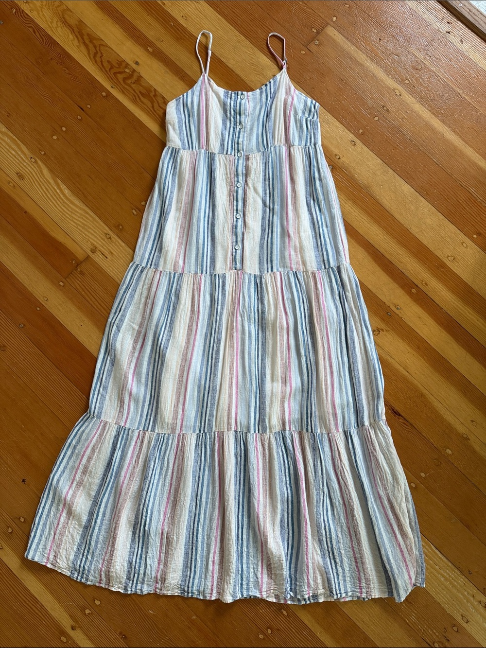 Splendid Sleeveless Striped Linen Blend Maxi Dress Small